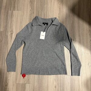 🆕 Theory Slouchy Polo Soft Cashmere Pullover Sweater Husky Gray Size L